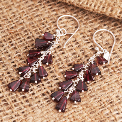 League of Light Garnet Bead Sterling Silver Cluster Waterfall Earrings