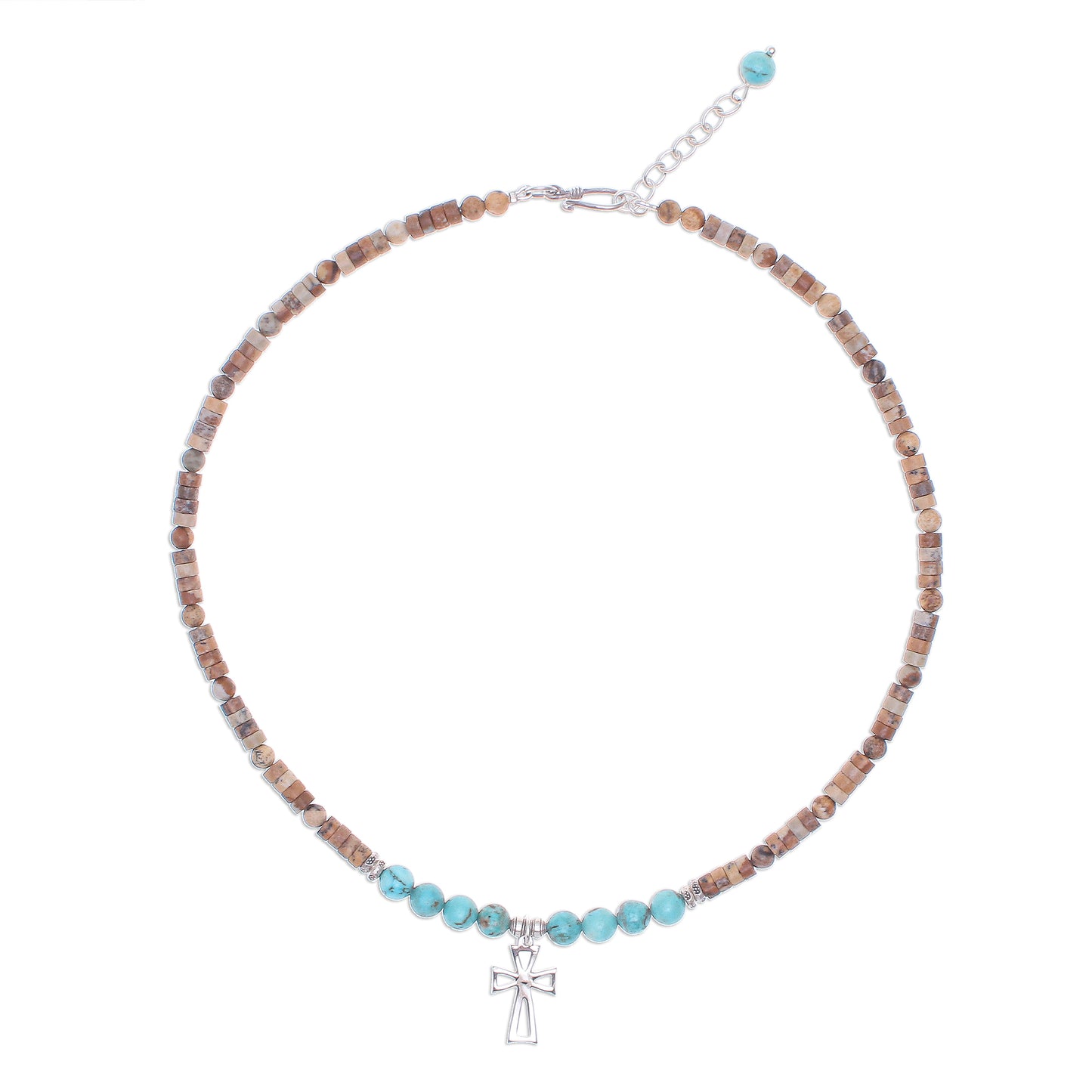 Earthy Cross Multi-Gemstone Beaded Cross Pendant Necklace