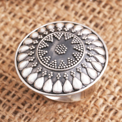 Solar Flair Oxidized Sterling Silver Sun Cocktail Ring