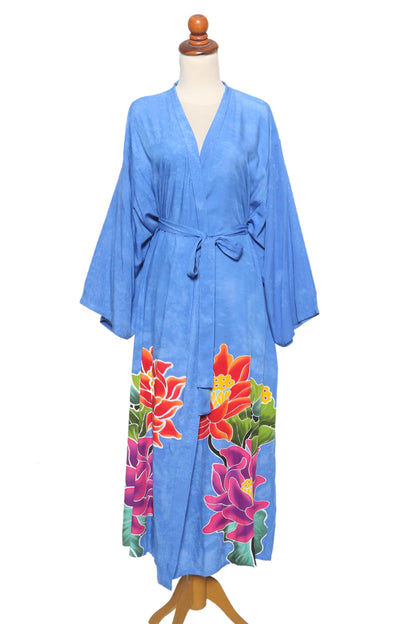 Beautiful Flowers in Blue Blue and Multicolored Floral Rayon Robe