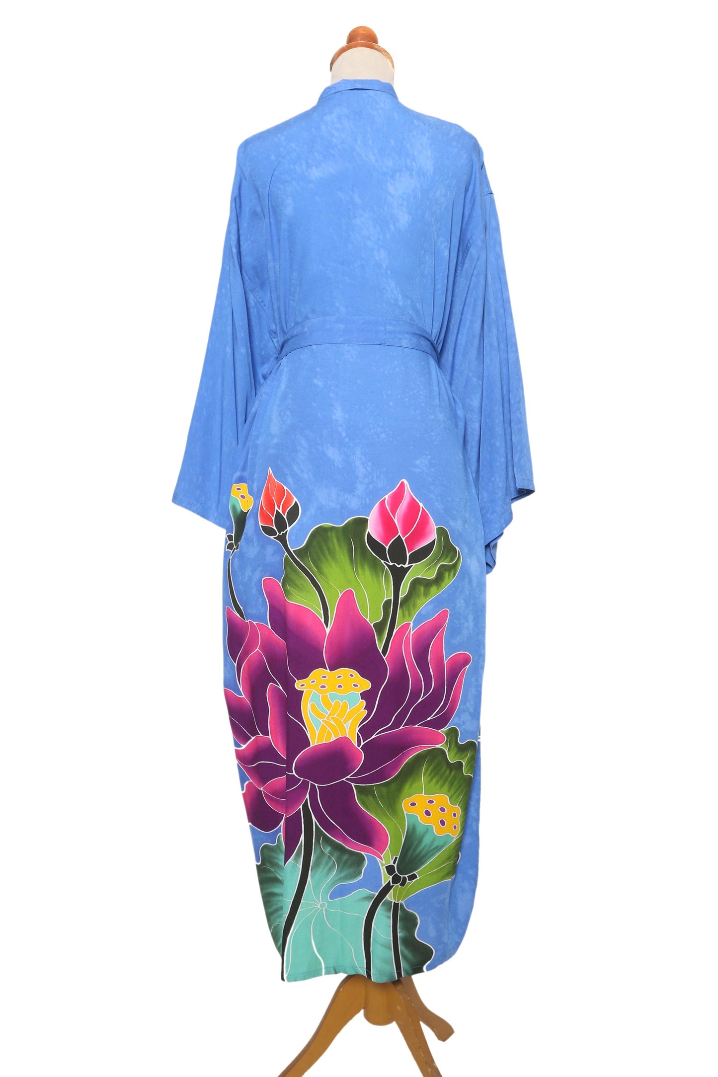 Beautiful Flowers in Blue Blue and Multicolored Floral Rayon Robe