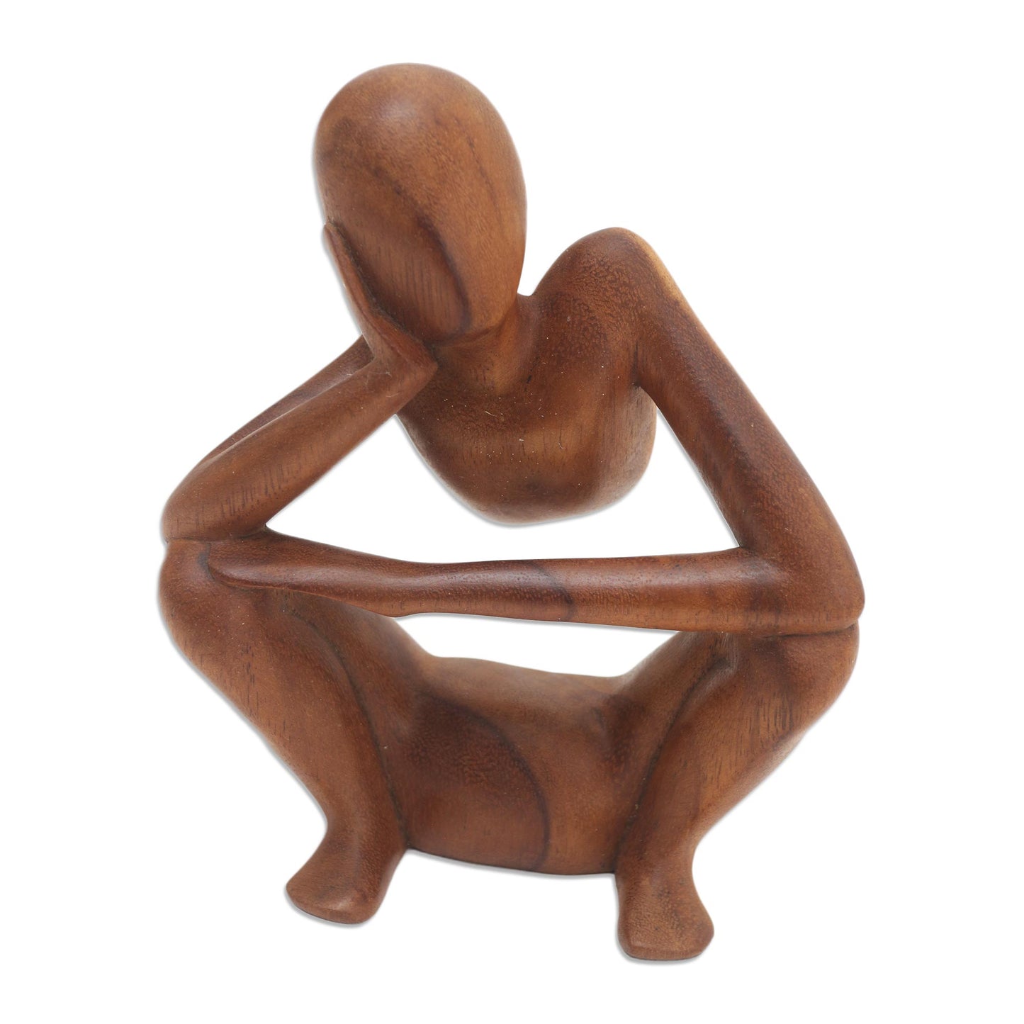 Thinking Posture Hand Carved Suar Wood Statuette