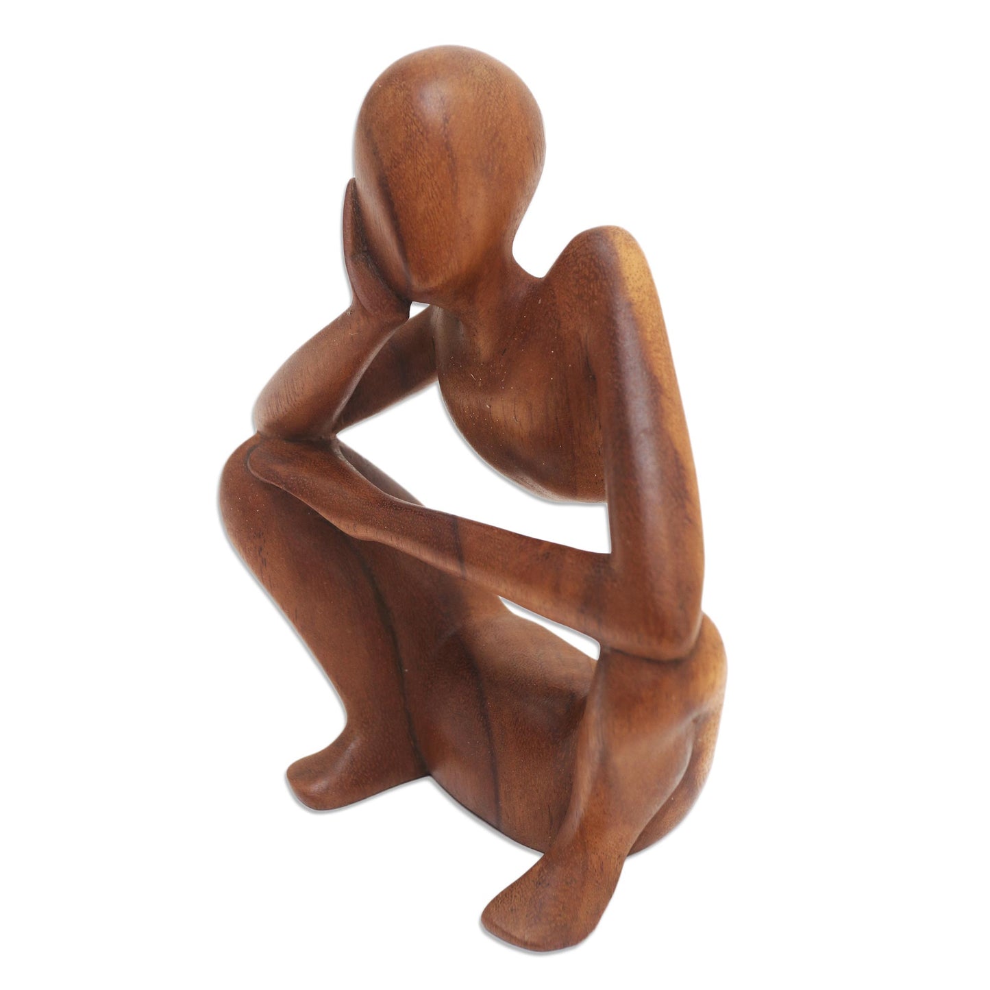 Thinking Posture Hand Carved Suar Wood Statuette