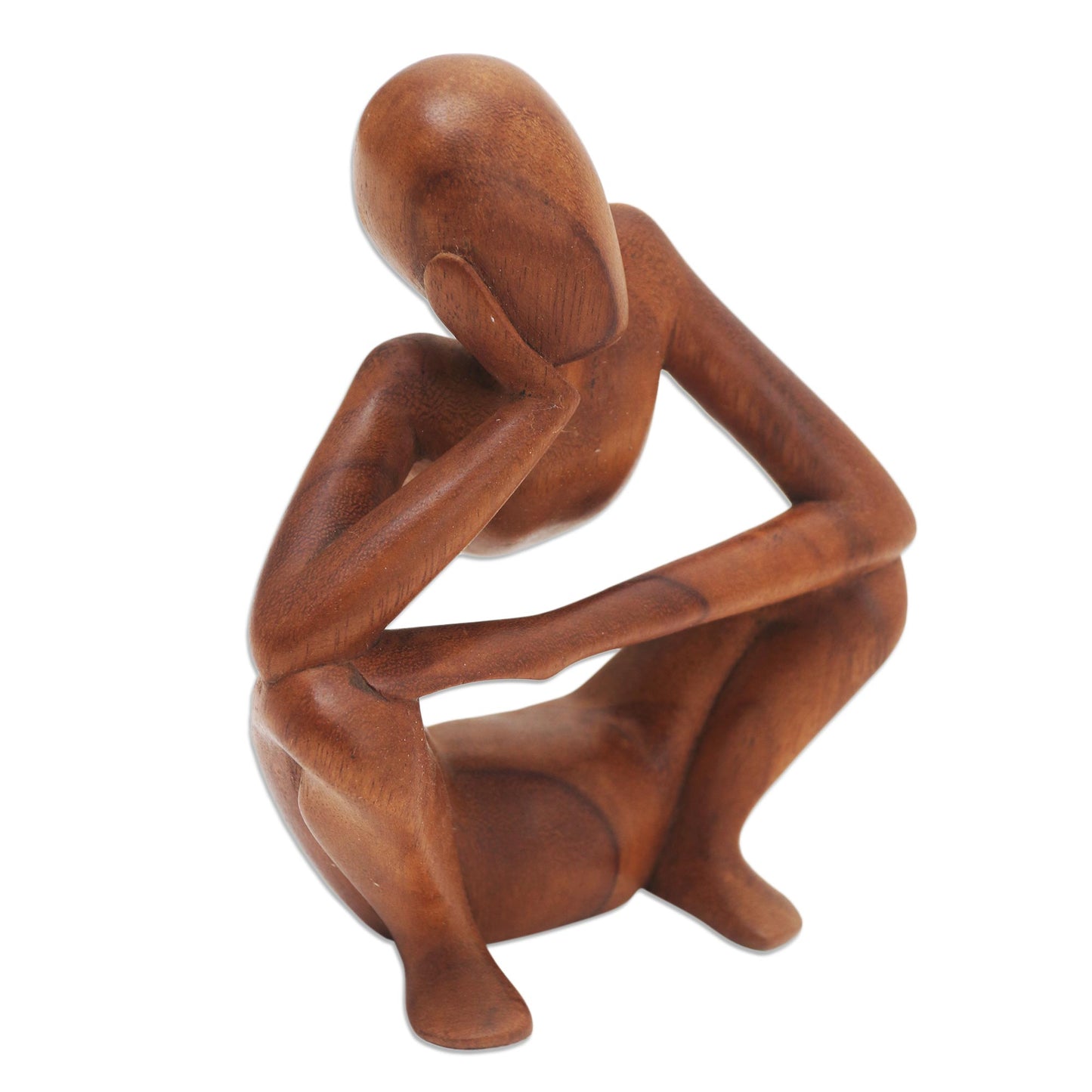 Thinking Posture Hand Carved Suar Wood Statuette