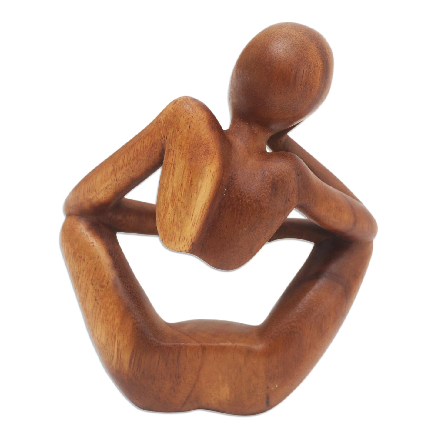 Thinking Posture Hand Carved Suar Wood Statuette