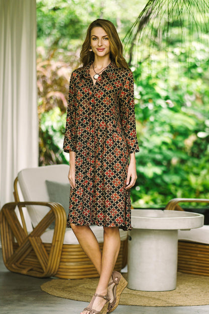 Creative Fusion Dropped-Waist Viscose Print Shirtdress