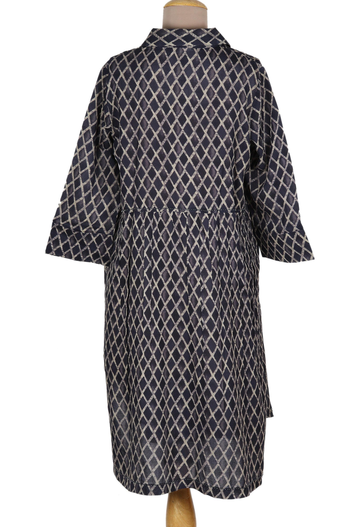 Creative Fusion in Indigo Dark Blue and Grey Beaded Shirtdress