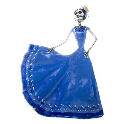 Dancing Catrina in Blue Dancing Catrina Handmade Papier Mache Statuette