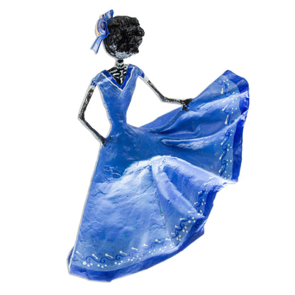 Dancing Catrina in Blue Dancing Catrina Handmade Papier Mache Statuette