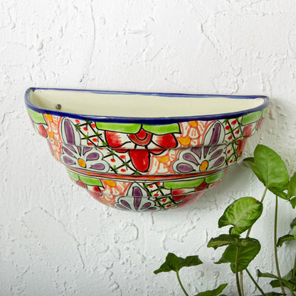 Colorful Garden Half Round Talavera Style Ceramic Wall Planter