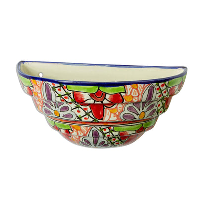 Colorful Garden Half Round Talavera Style Ceramic Wall Planter