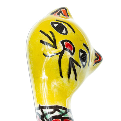 Yellow Talavera Cat Talavera Style Yellow Floral Ceramic Cat Statuette