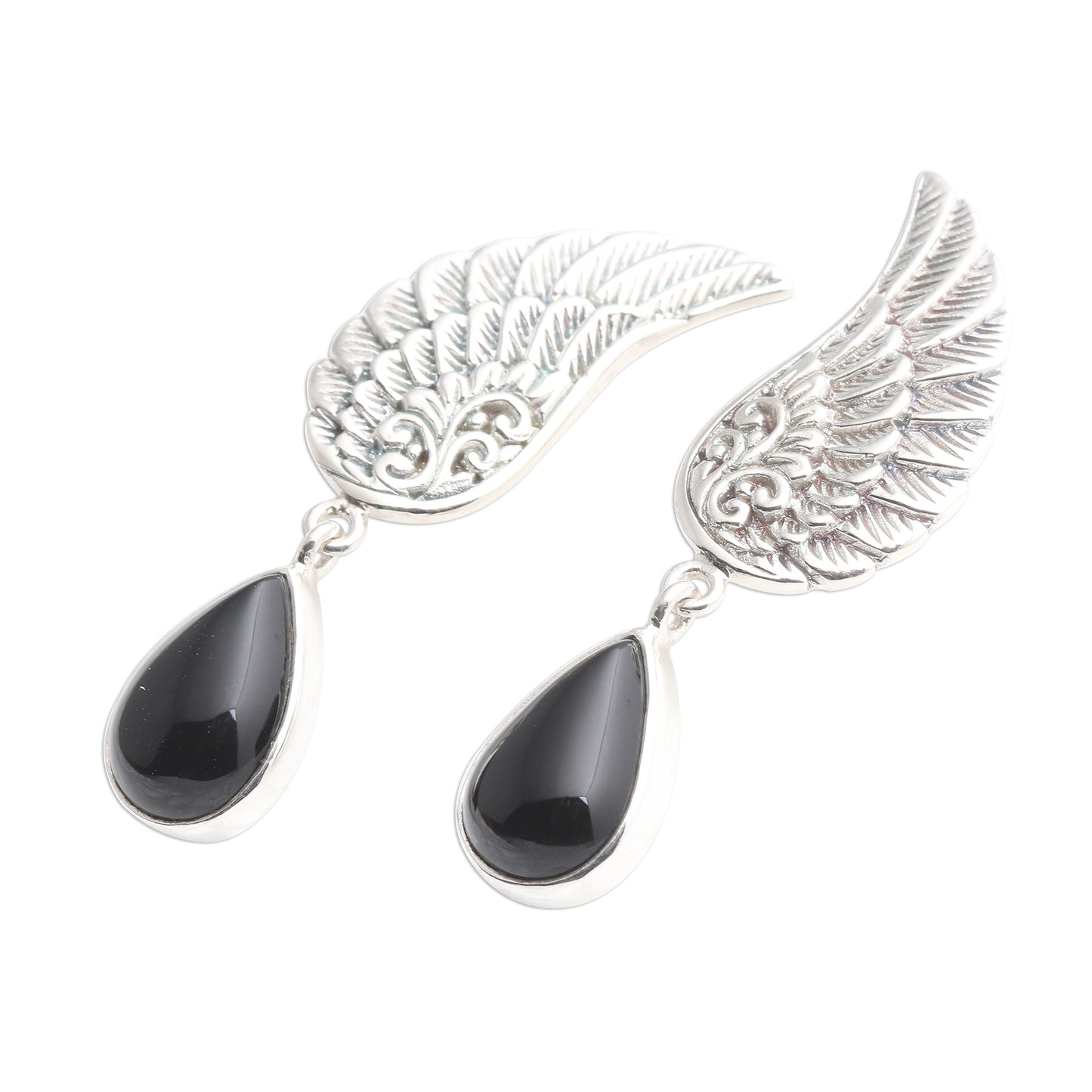 On the Wings of Midnight Onyx Sterling Silver Dangle Earrings Wings