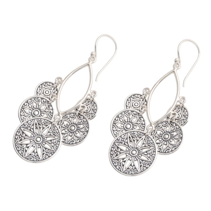 Circle of Progression Sterling Silver Dangle Earrings Flowers and Circles