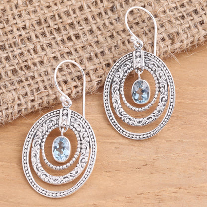 Inner Circles in Blue Concentric Circle Blue Topaz Earrings Balinese Motif