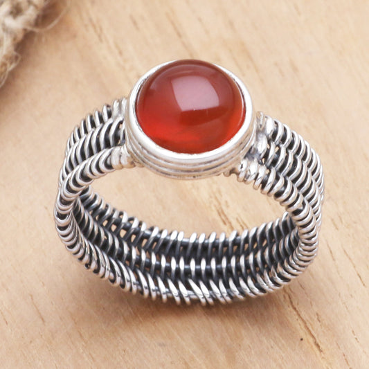 Wrapped Up in Orange Wire Wrapped Sterling Silver Carnelian Ring