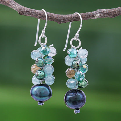 Winter Blue-Green Gemstone Cluster Dangle Earrings