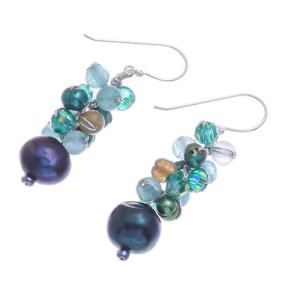 Winter Blue-Green Gemstone Cluster Dangle Earrings