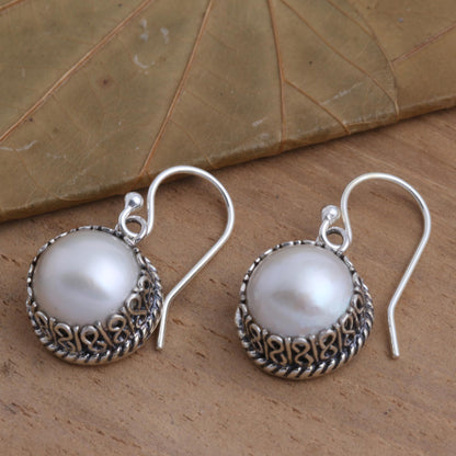 Shadow in White Cultured Pearl Sterling Silver Dangle Earrings