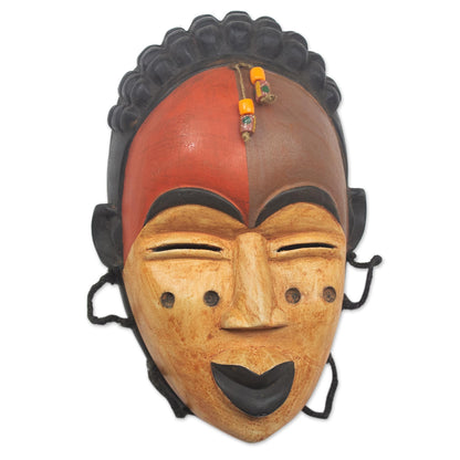 Galoa Hand Made African Sese Wood Beaded Mask