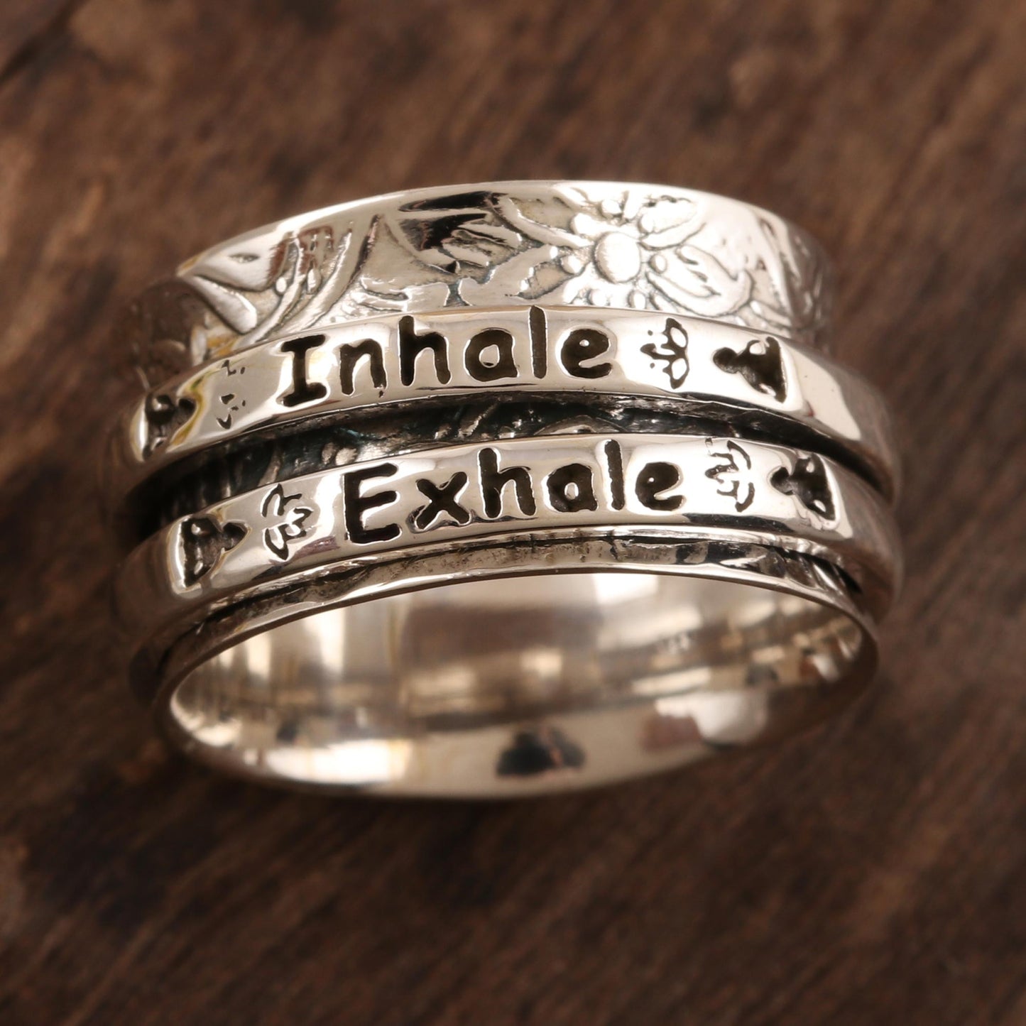 Just Breathe Sterling Silver Inhale Exhale Meditation Spinner Ring