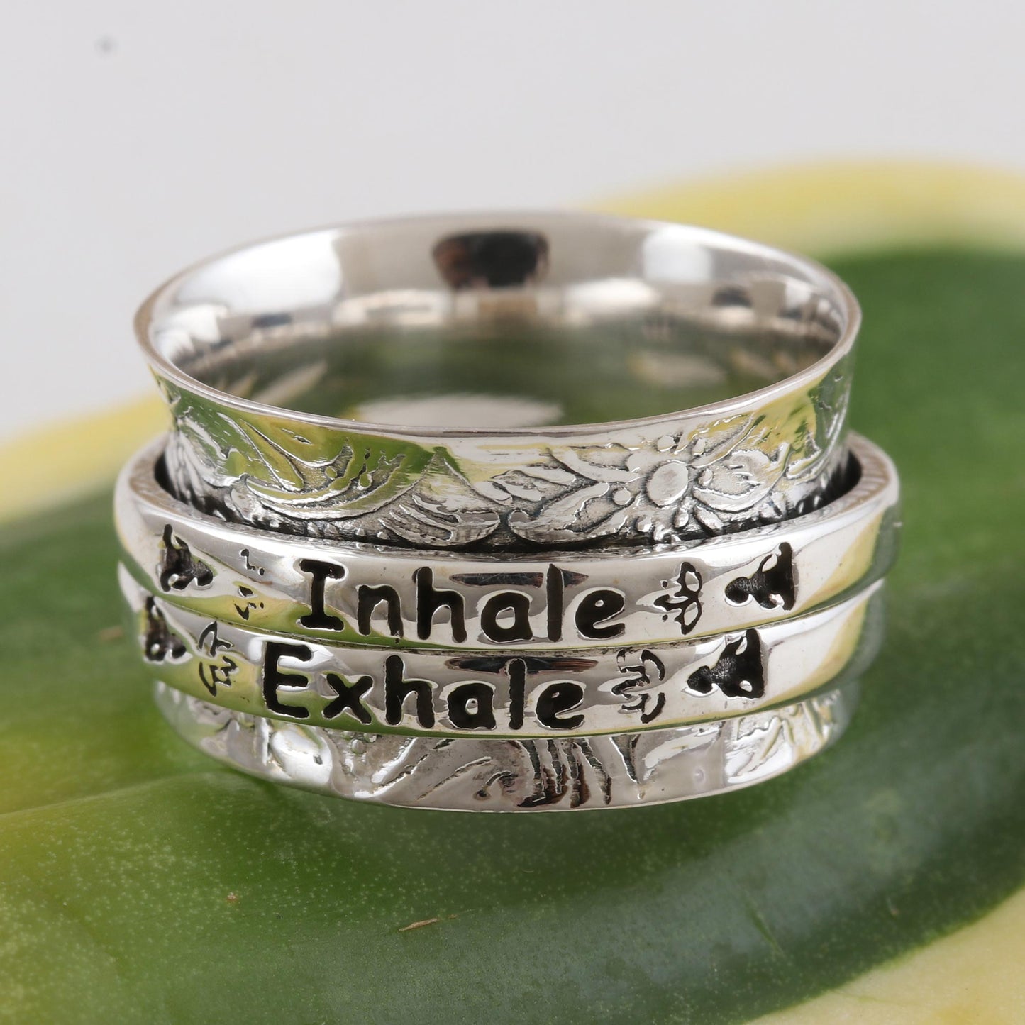 Just Breathe Sterling Silver Inhale Exhale Meditation Spinner Ring