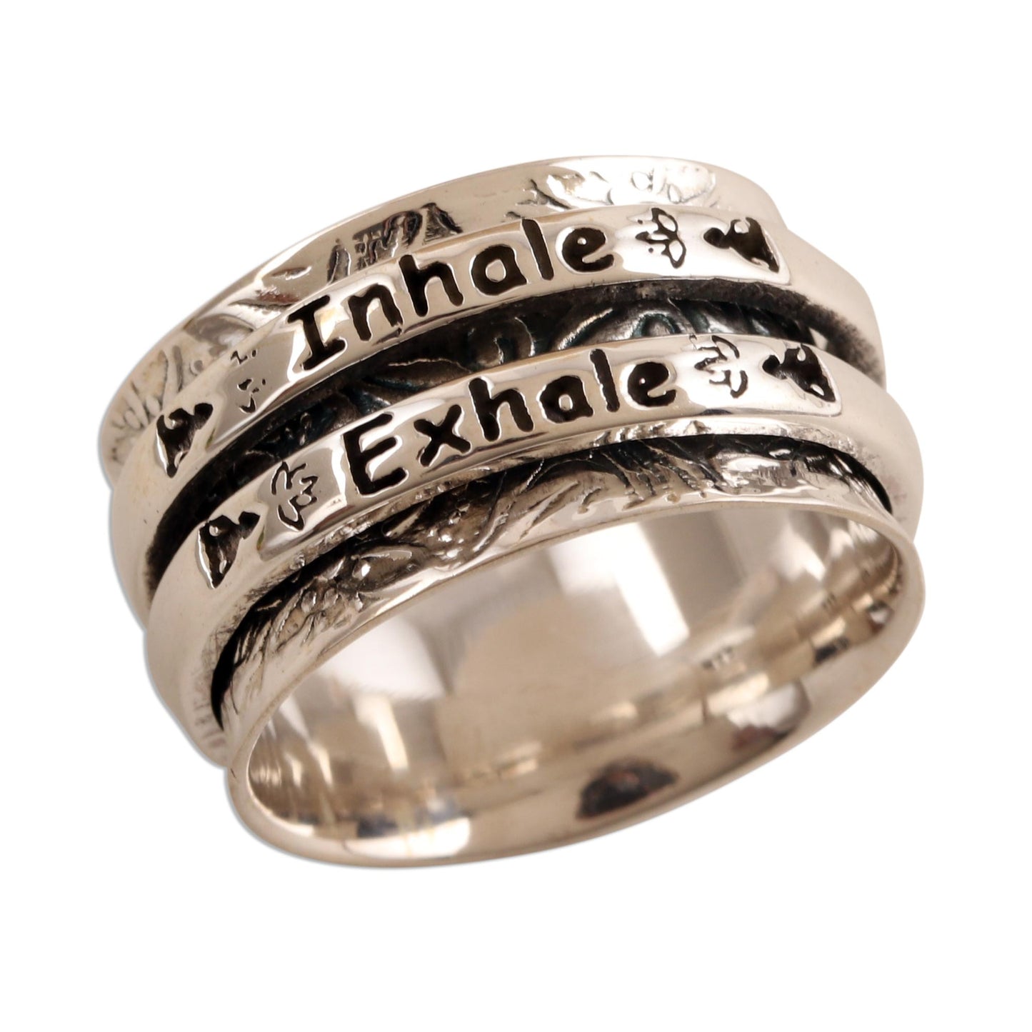 Just Breathe Sterling Silver Inhale Exhale Meditation Spinner Ring