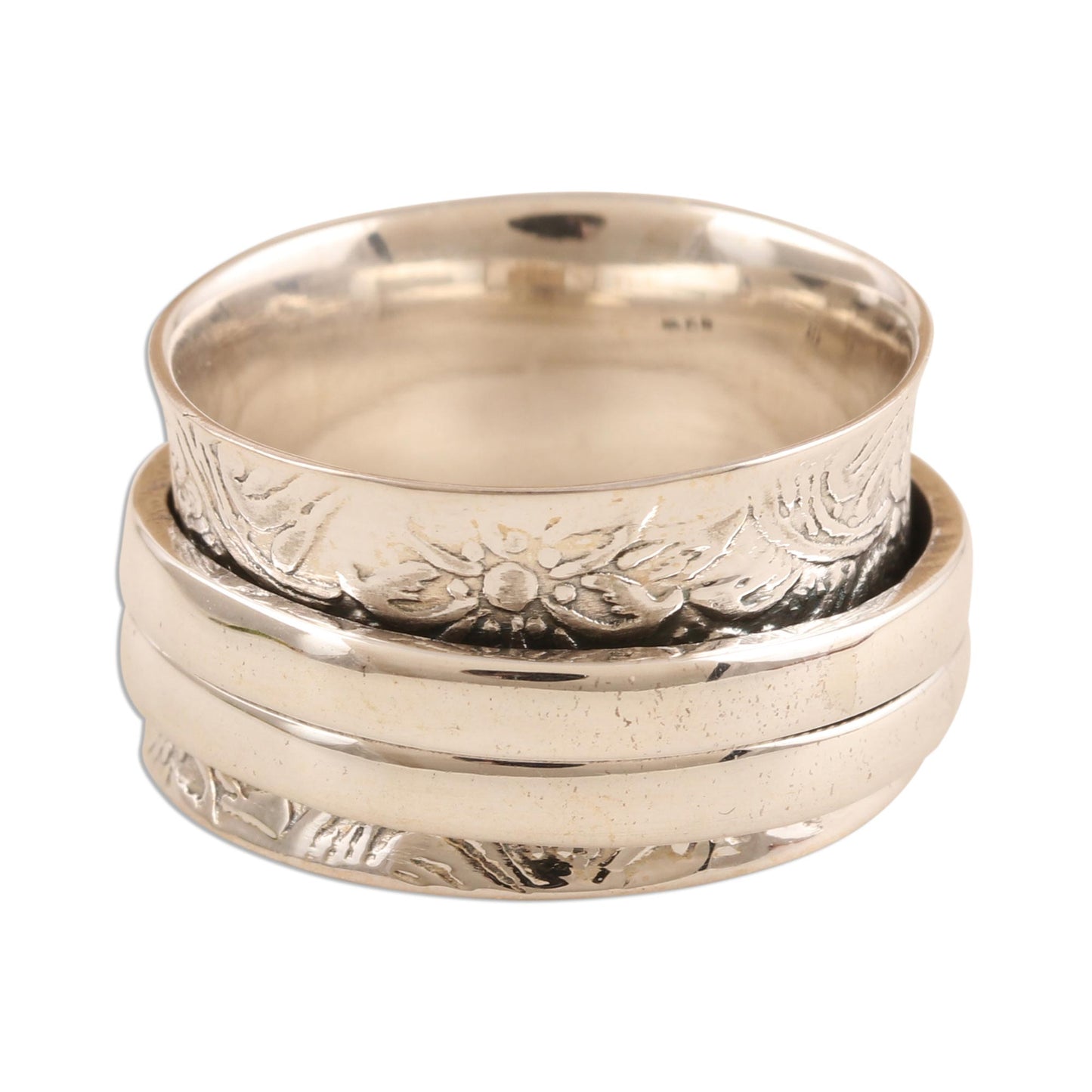 Just Breathe Sterling Silver Inhale Exhale Meditation Spinner Ring