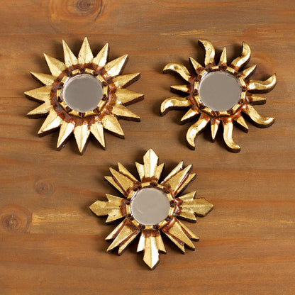 Ancient Suns in Bronze Mirrored Wall Accents with Sun Shapes (Set of 3)