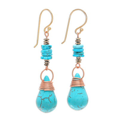 Rainshower Howlite Pyrite Reconstituted Turquoise Dangle Earrings