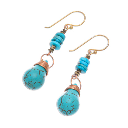 Rainshower Howlite Pyrite Reconstituted Turquoise Dangle Earrings