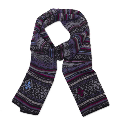 Sierra Charcoal Alpaca Wool Striped Knit Scarf from Peru