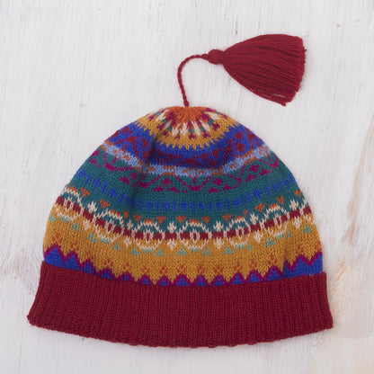 Sierra Rainbow Colorful Patterned Alpaca Knit Hat