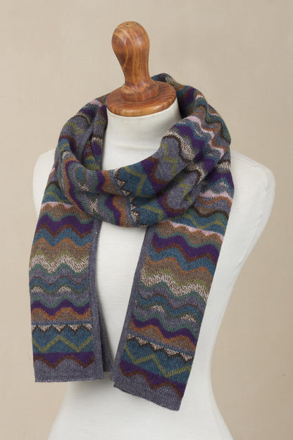 Mountain of Seven Colors Zigzag Striped Alpaca Wool Scarf from Peru