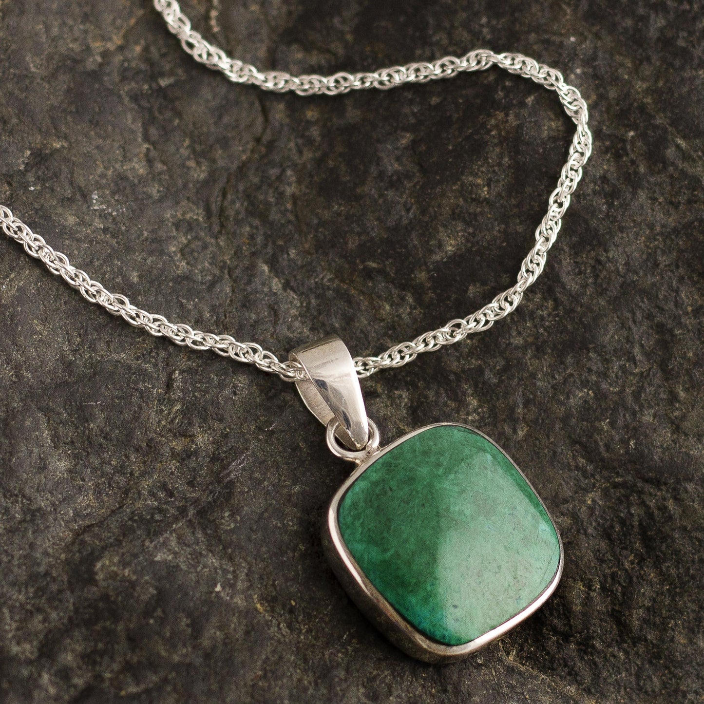 Window Chrysocolla and Sterling Silver Pendant Necklace