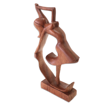 Dancing Woman Hand Carved Wood Statue of Woman Dancing