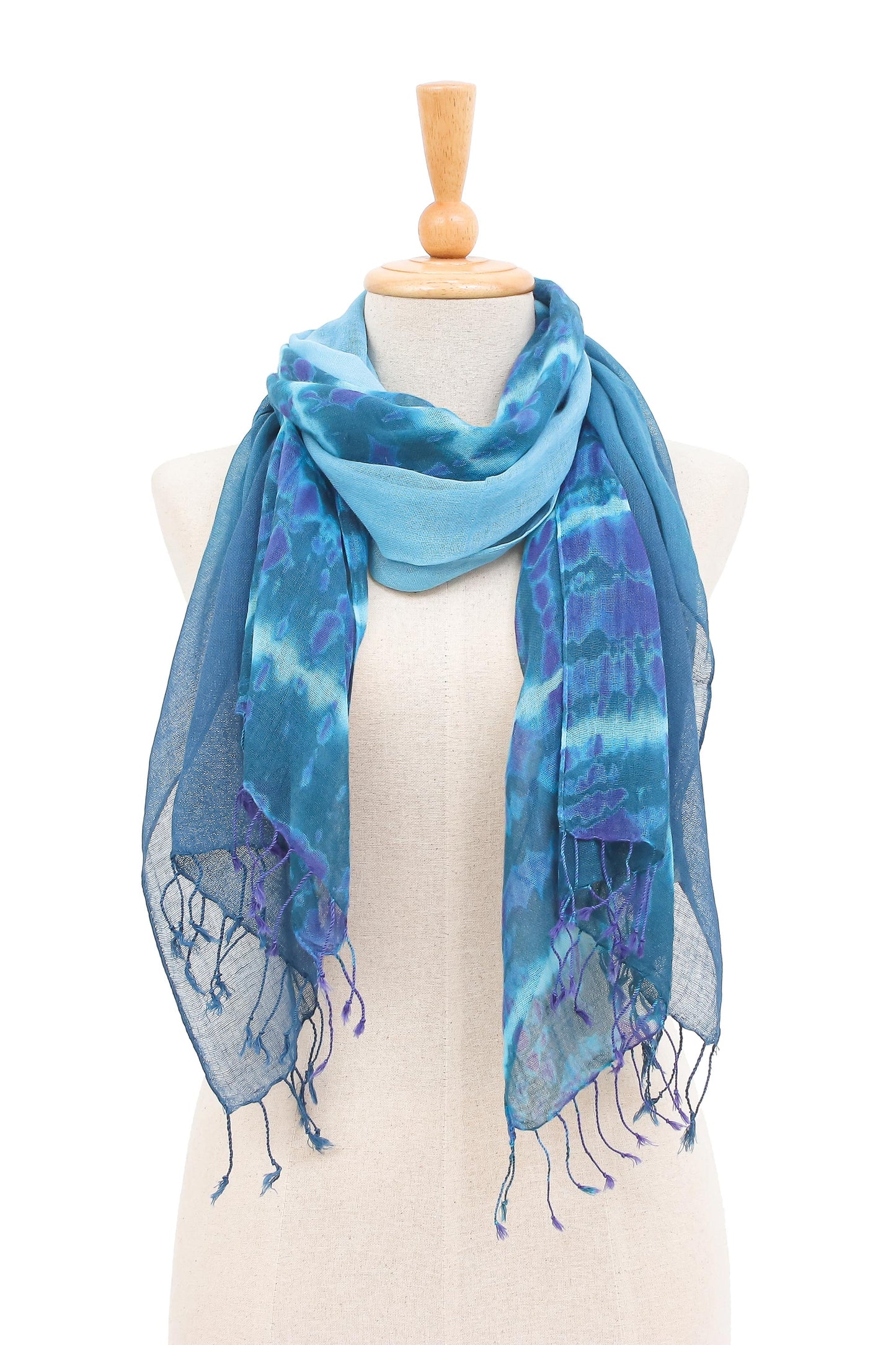 Sea of Love Pair of Cotton Scarves in Shades of Blue