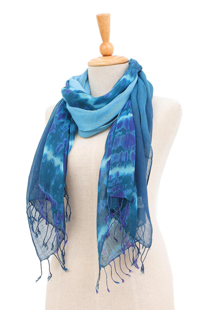 Sea of Love Pair of Cotton Scarves in Shades of Blue