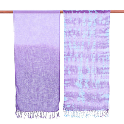 Sky of Love Pair of Cotton Scarves in Shades of Blue