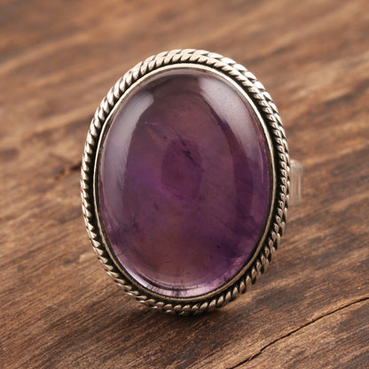 Sweet Glory Oval Amethyst Cabochon Cocktail Ring