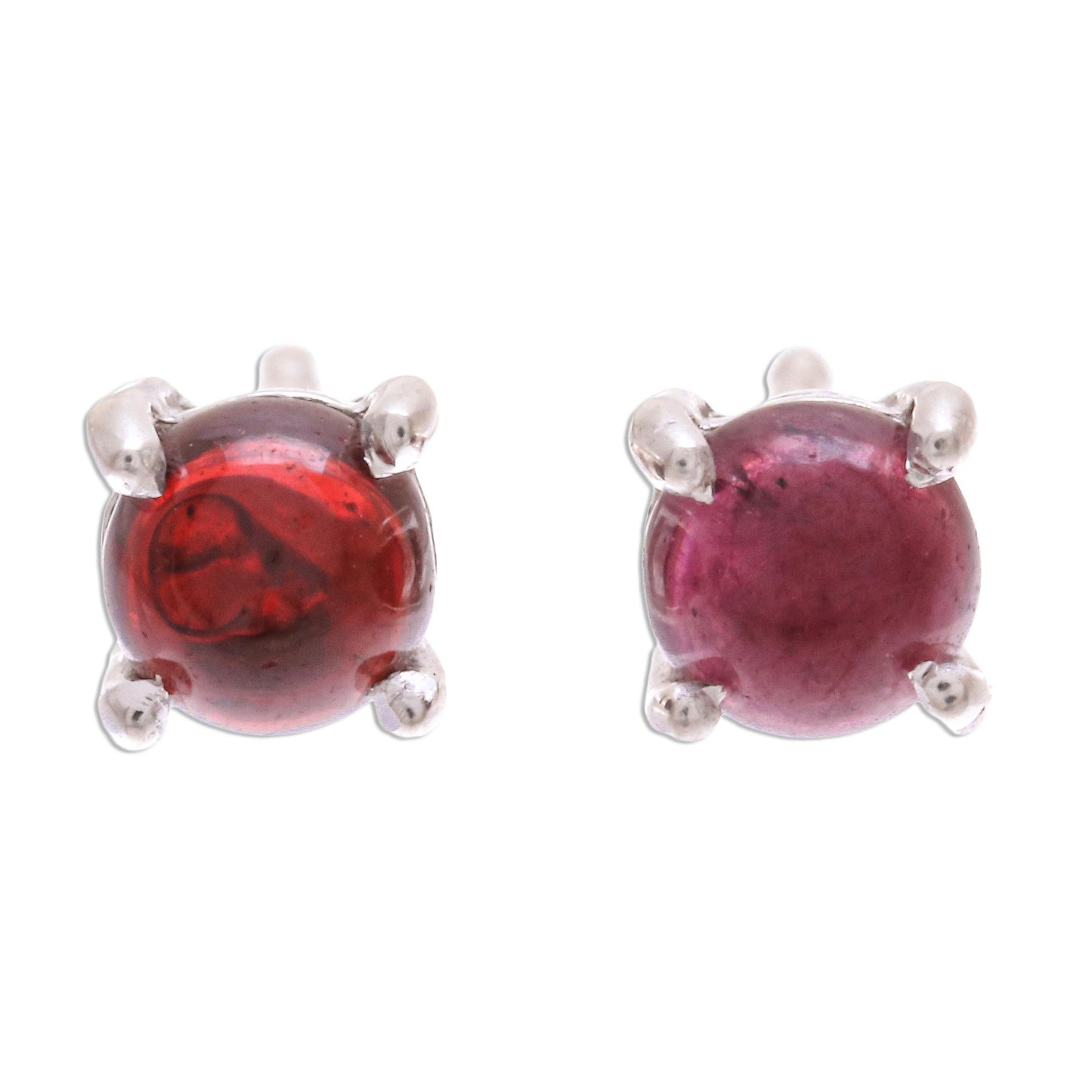 Circle Moon in Crimson Thai Hand Made Sterling Silver Garnet Button Earrings