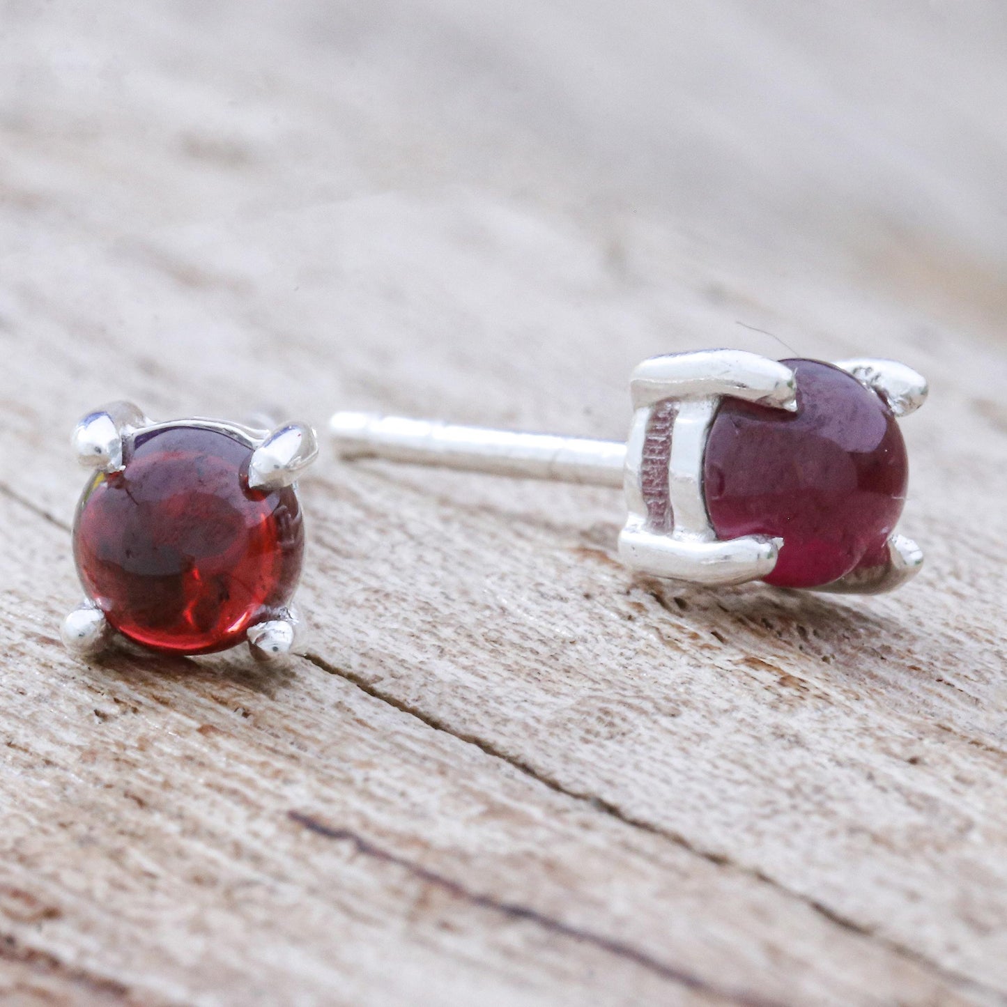 Circle Moon in Crimson Thai Hand Made Sterling Silver Garnet Button Earrings