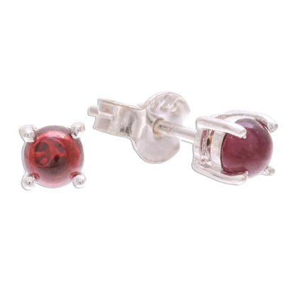 Circle Moon in Crimson Thai Hand Made Sterling Silver Garnet Button Earrings