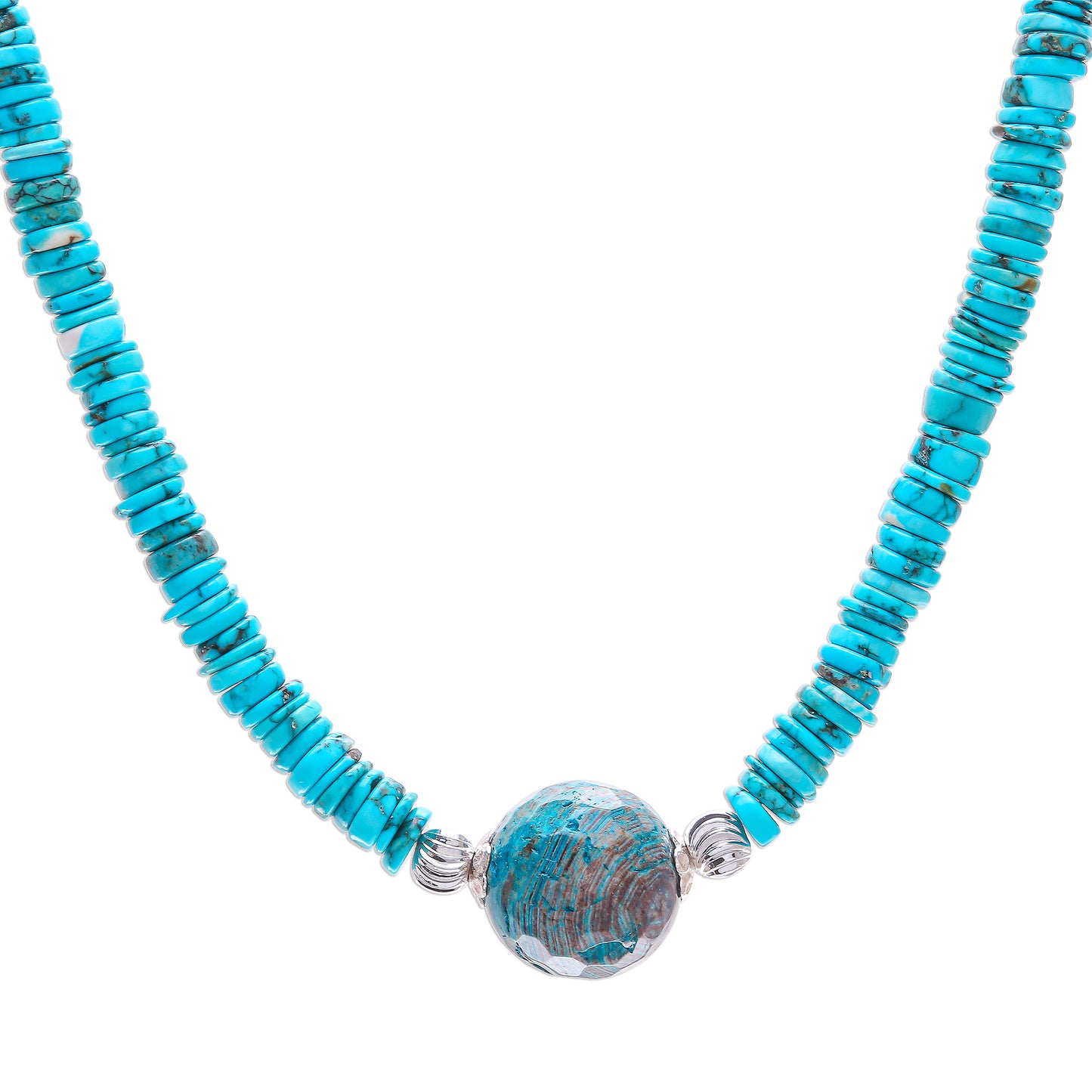 Earth and Water Reconstituted Turquoise Bead and Agate Pendant Necklace