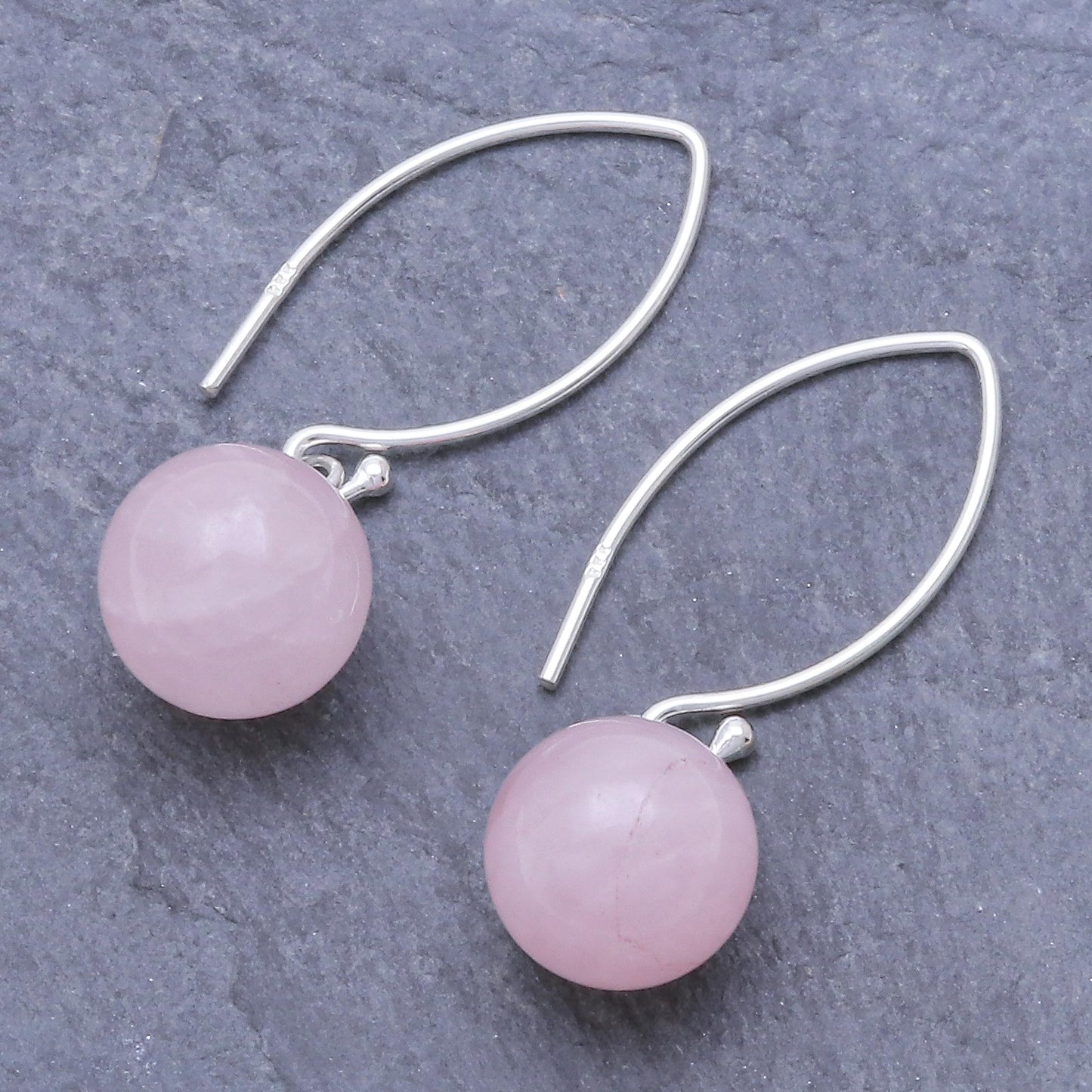 Luna in Pink Rose Quartz Sterling Silver Drop Earrings