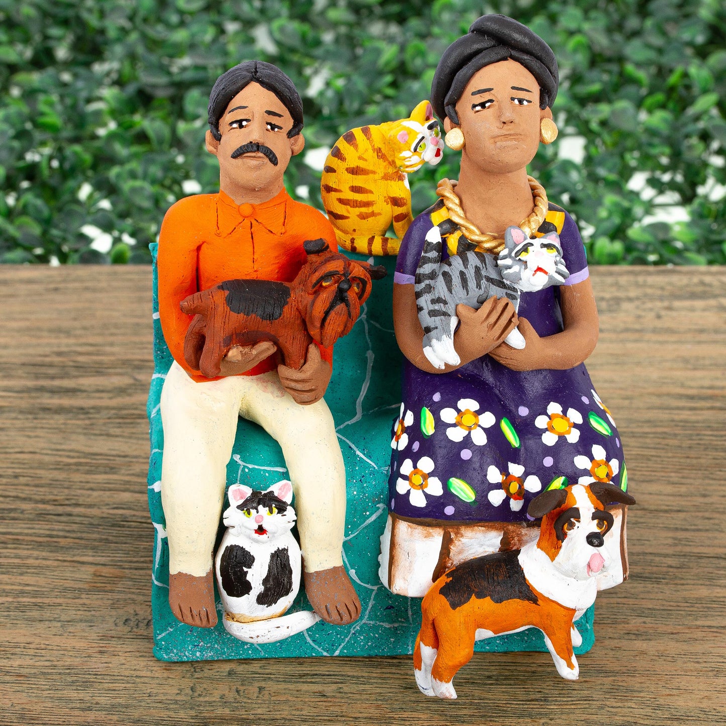 Pet Lovers Artisan Crafted Ceramic Sculpture of Pet Lover Couple
