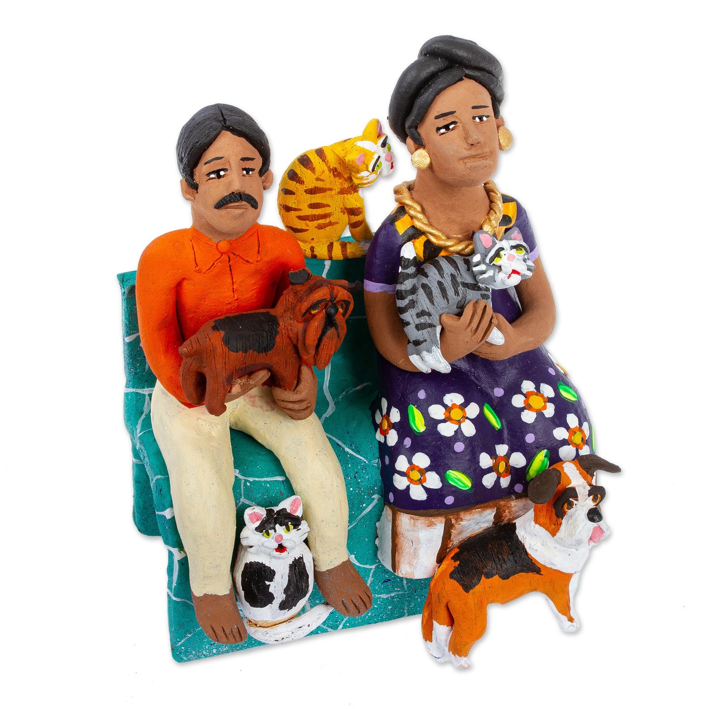 Pet Lovers Artisan Crafted Ceramic Sculpture of Pet Lover Couple