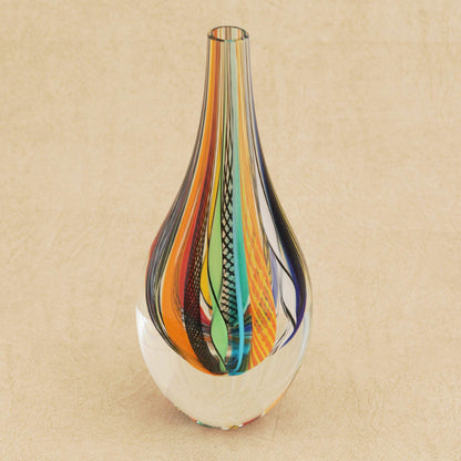 Color Cascade Murano-Style Colorful Art Glass Vase (9 Inch)