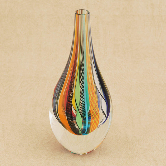 Color Cascade Murano-Style Colorful Art Glass Vase (9 Inch)