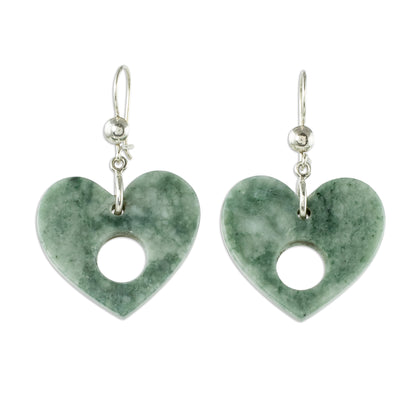 Heart Passage Heart-Shaped Green Jade Dangle Earrings